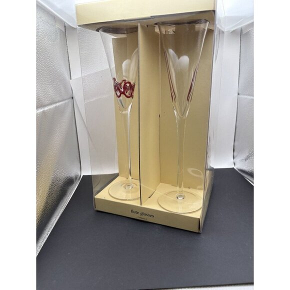 Vintage Pier 1 -Set of 4 - Red Swirl Line Flute Glass - Picture 3 of 5